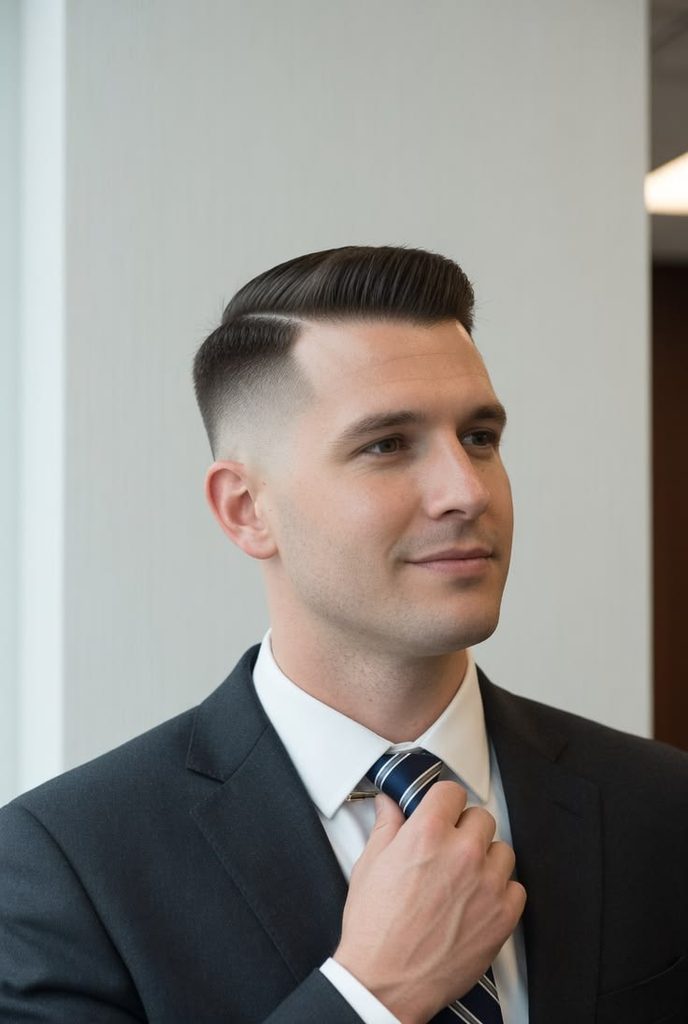 Corte moderno de cabello para hombre elegante estilo side part con acabado mate.
